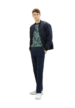 Tom Tailor Mit Allover-Print - Sweater - Navy Green Big Leaf Design