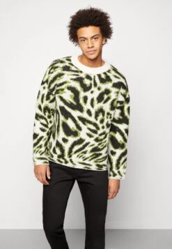 WEEKDAY Unisex Teo Graphic Sweater - Trui - Offwhite/Black/Green -About You Winkel 63db0ed073b94daea26c4ea131176b73