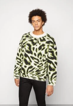 WEEKDAY Unisex Teo Graphic Sweater - Trui - Offwhite/Black/Green