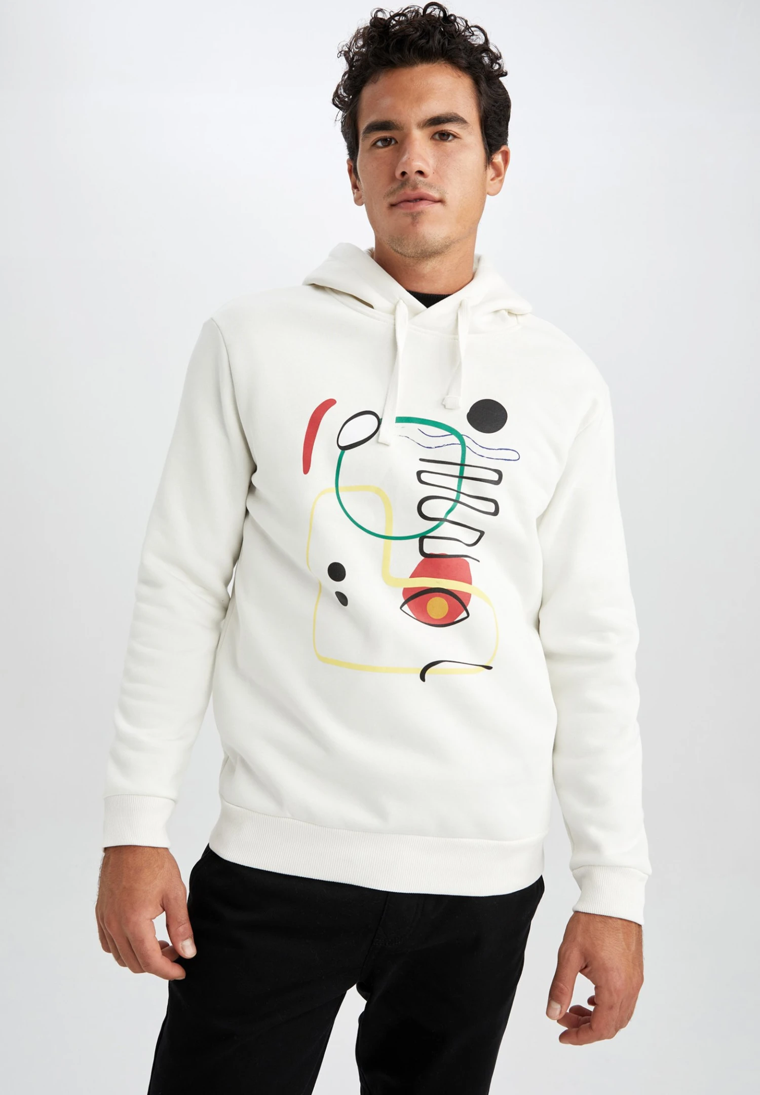 DeFacto Regular Fit- Hoodie - Ecru 3 DeFacto Regular Fit- Hoodie - Ecru