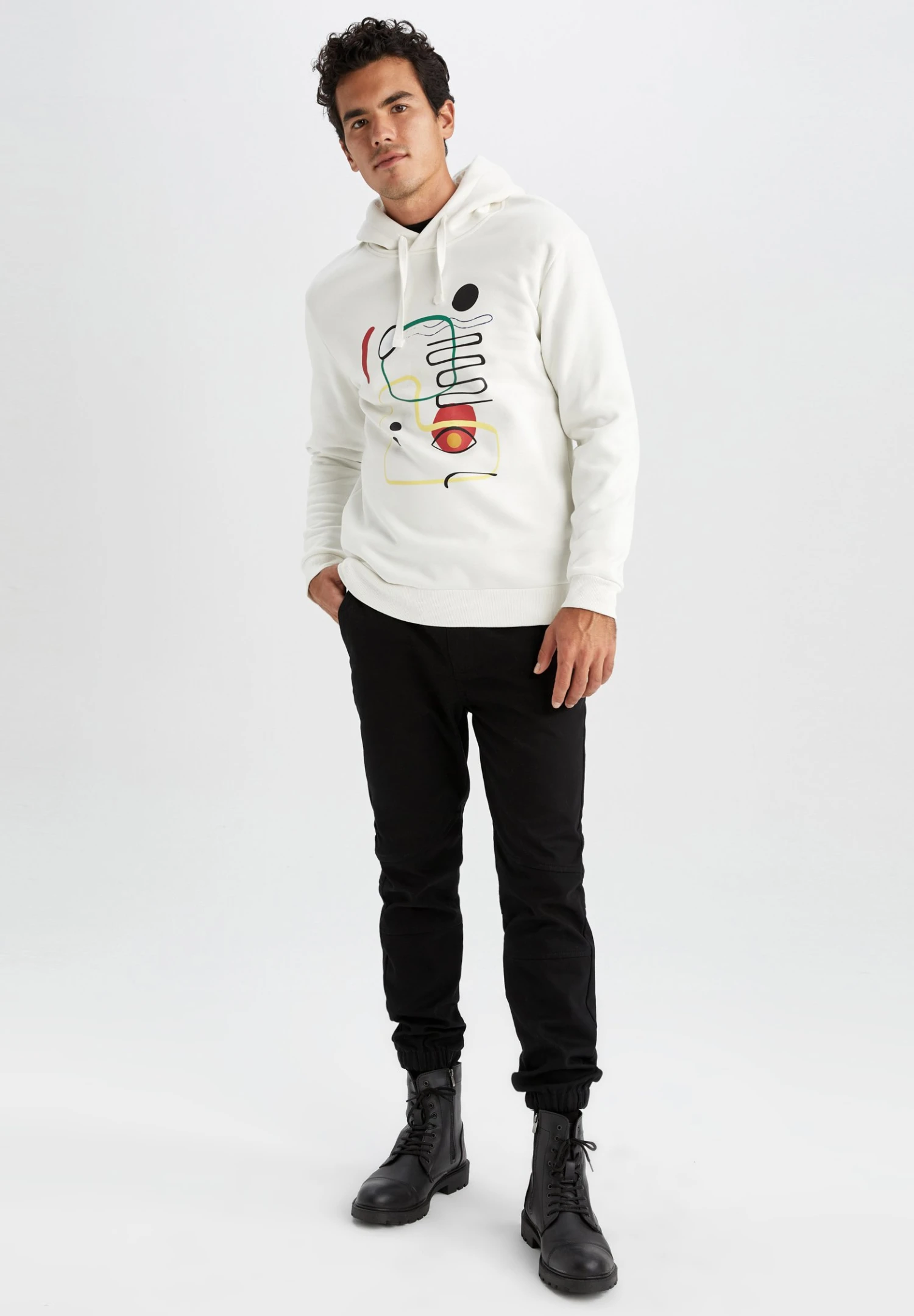 DeFacto Regular Fit- Hoodie - Ecru 4 DeFacto Regular Fit- Hoodie - Ecru - Afbeelding 2