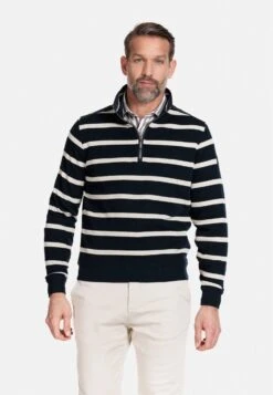 Baileys Lange Mouw Regular Fit Zip Streep- Sweater - Navy