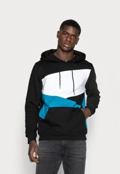 URBAN CLASSICS Zig Zag- Hoodie - Black/Turquoise
